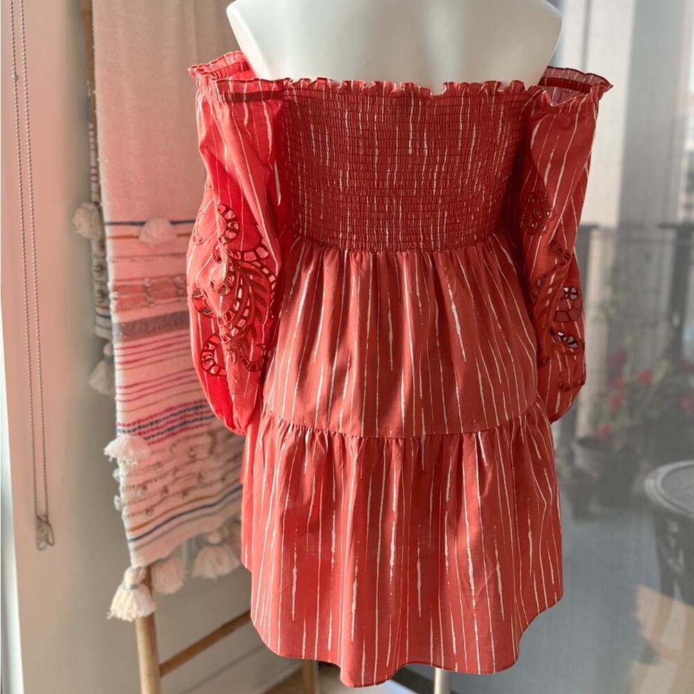 Sachin & Babi Lola Striped Orange Shibori Puff Sleeve Mini Dress Women’s Small - Picture 4 of 8